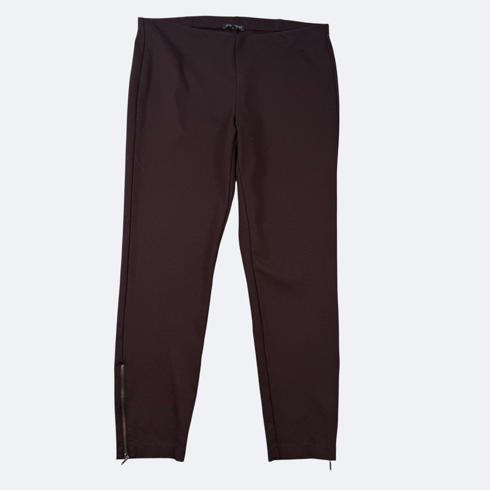 Eileen Fisher Pants Women M Burgundy Ankle Knit Pull On Stretch Leggings Zip Hem